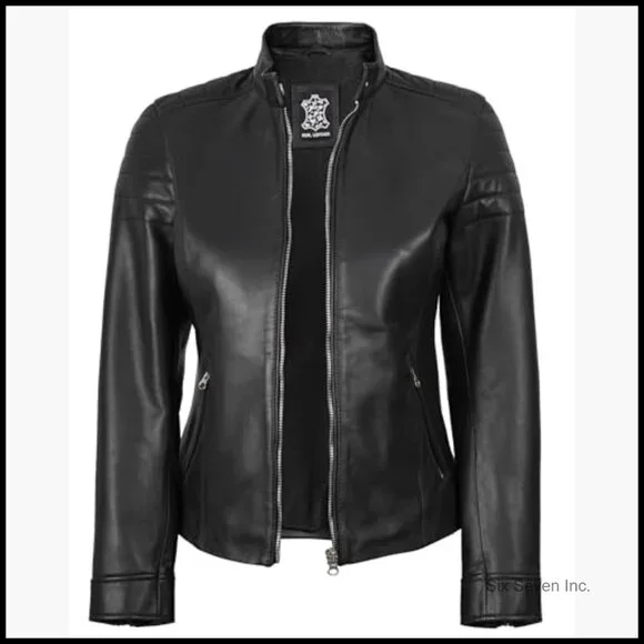 Lambskin Leather Moto Jacket Women's Cafe Racer Style